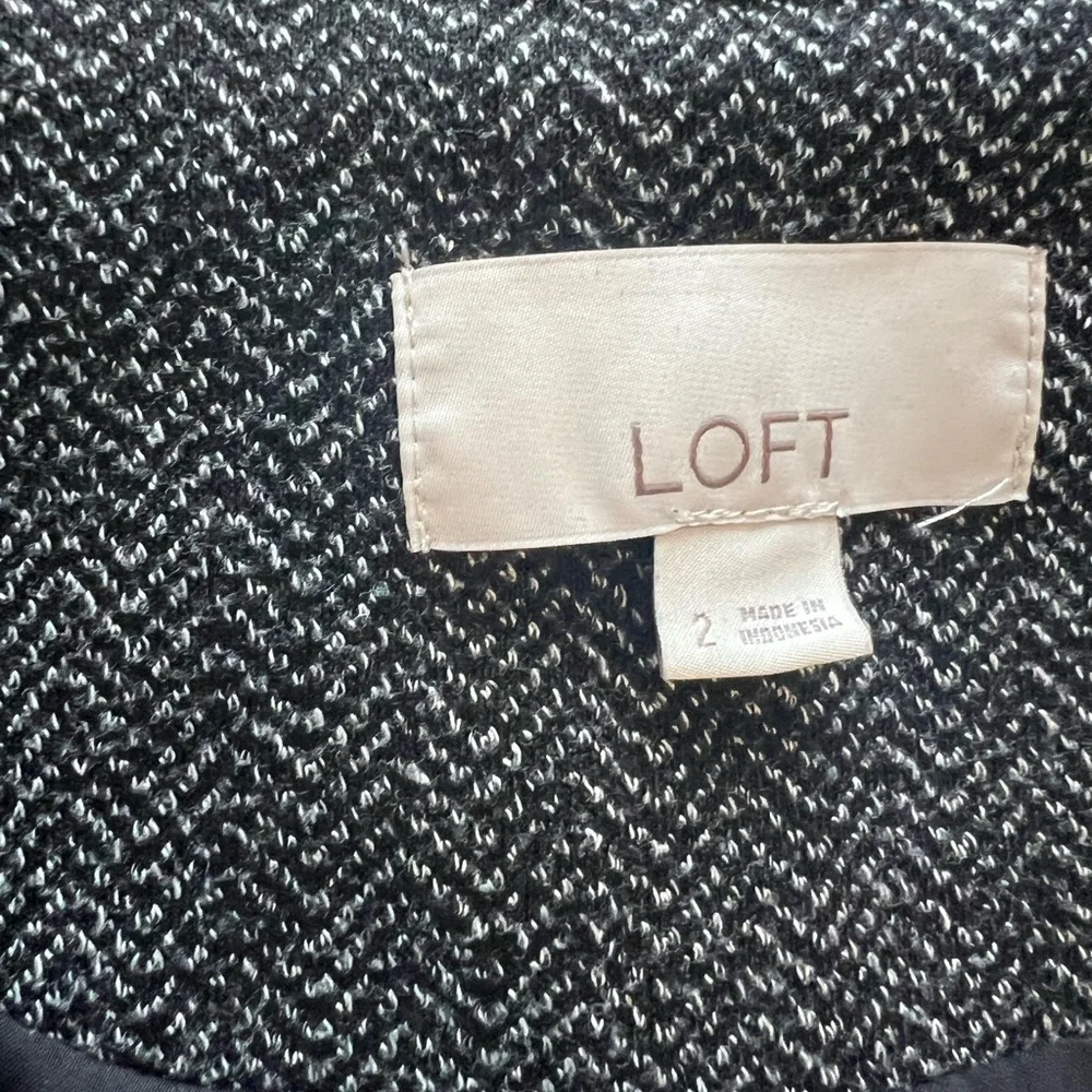 LOFT black & white herringbone blazer 2 - Picture 4 of 6